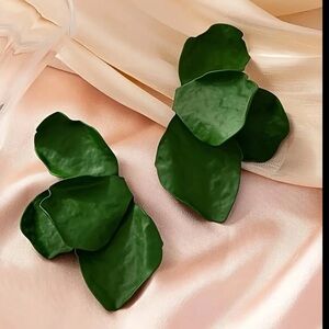 NWT forest green Metal Petal Earrings